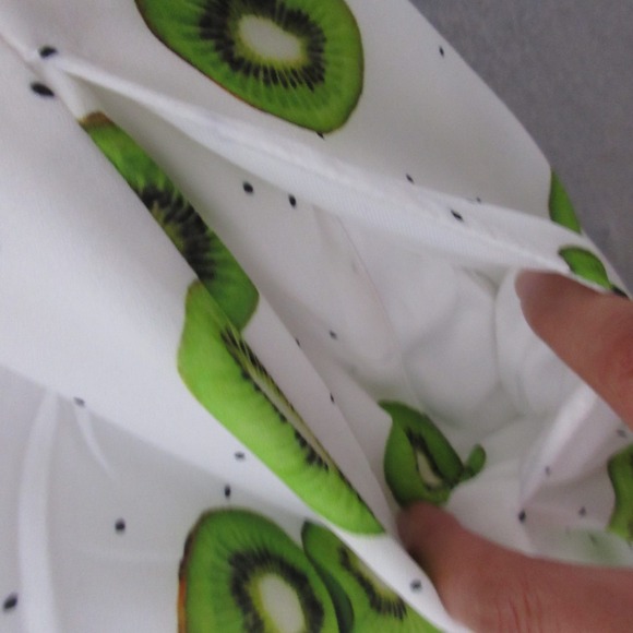 Eshakti Dress‎ XL Kiwi Prink Empire Waist Pleat Crepe Flowy Pockets Novelty Boho - Picture 13 of 14